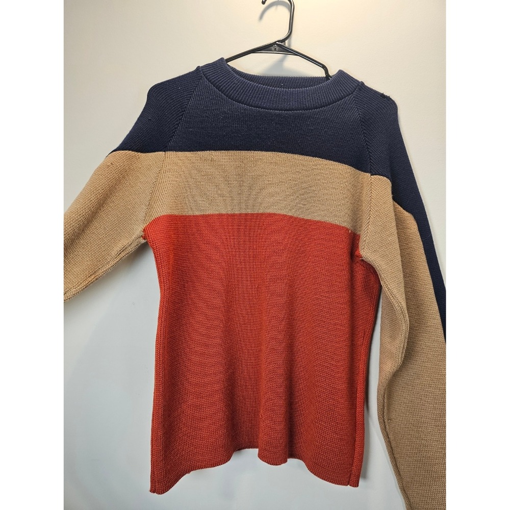 Ski Country Colorado Knitting Mills Vintage Wool Colorblock Sweater Navy Orange